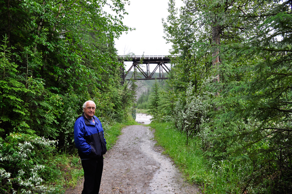 Lee Duquette approaching the underside of the Kiskatinaw Bridge